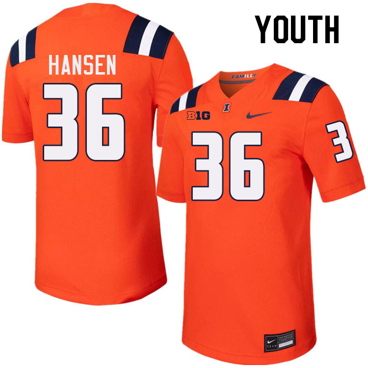 Youth #36 Lane Hansen Illinois Fighting Illini College Football Jerseys Stitched-Orange